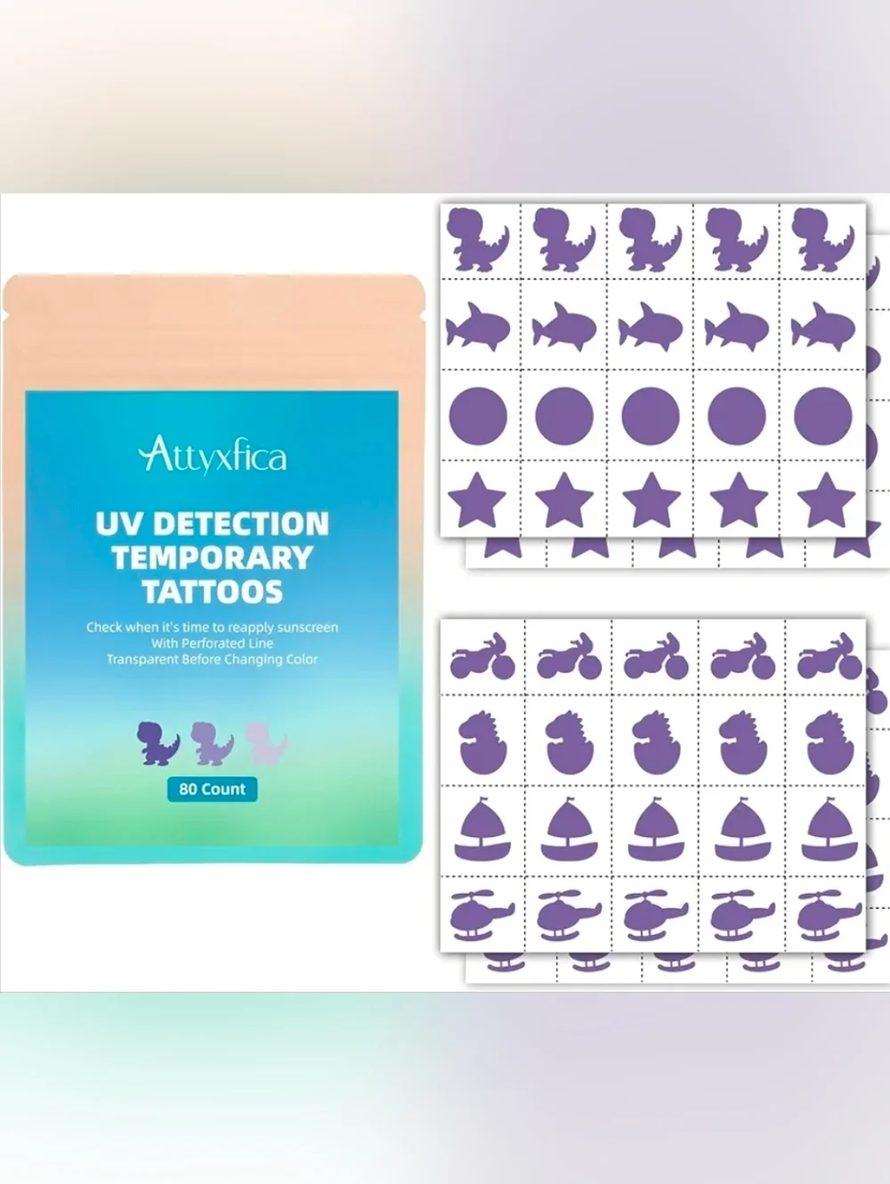 80 Count UV Temporary Tattoos Stickers for Sunscreen - UV Detection